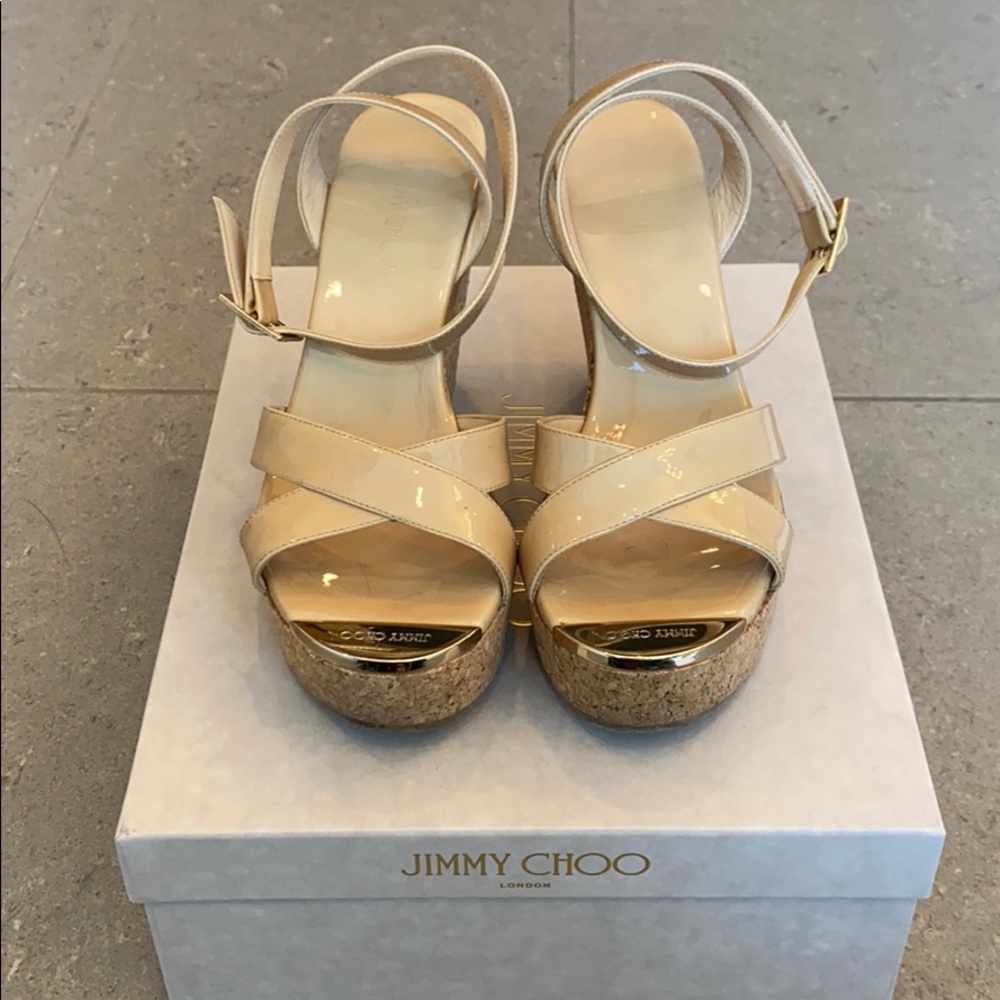 Jimmy Choo Papyrus Patent Leather Wedges